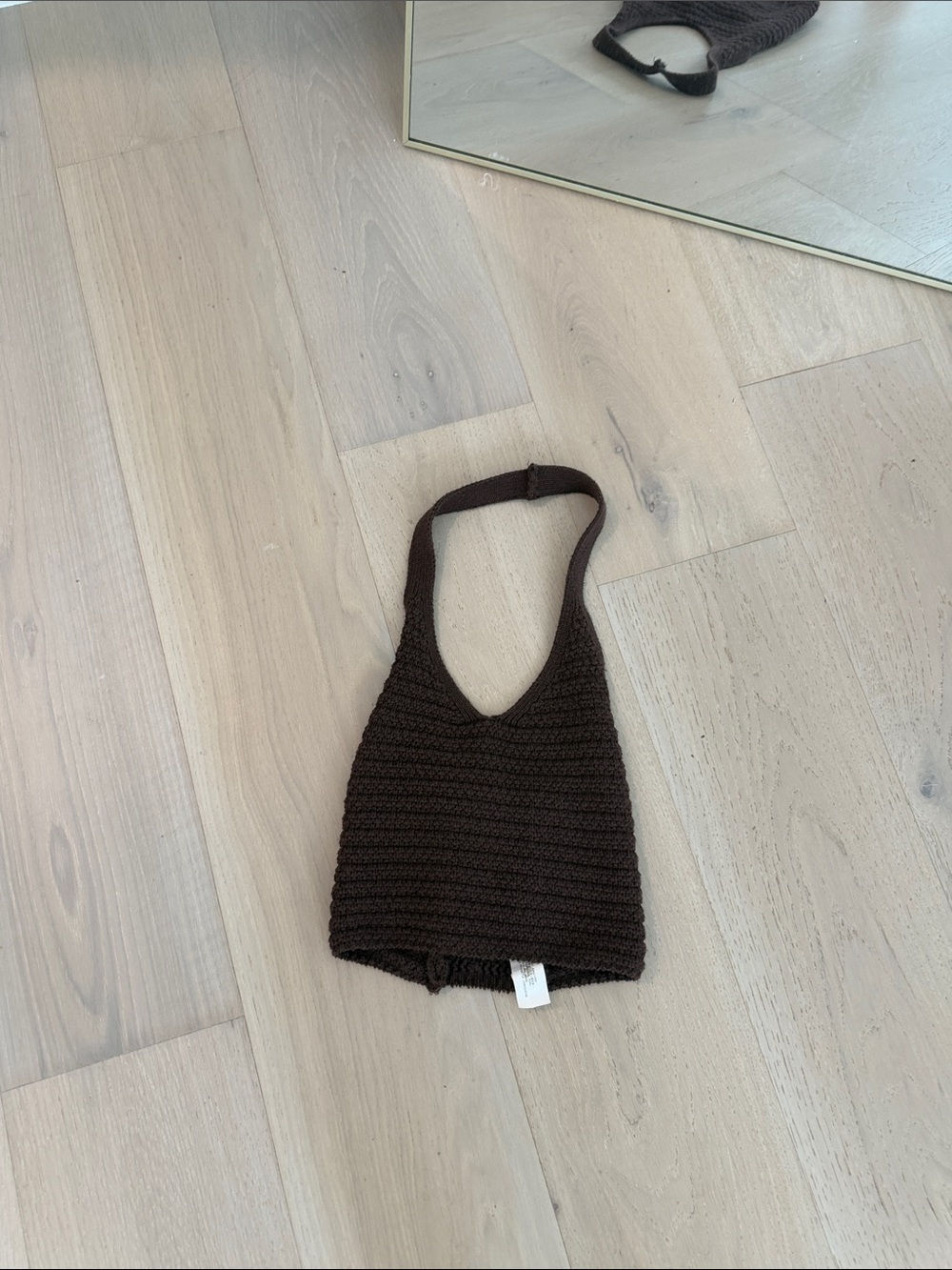 stradivarius Brown Crocheted Knit Tank Top